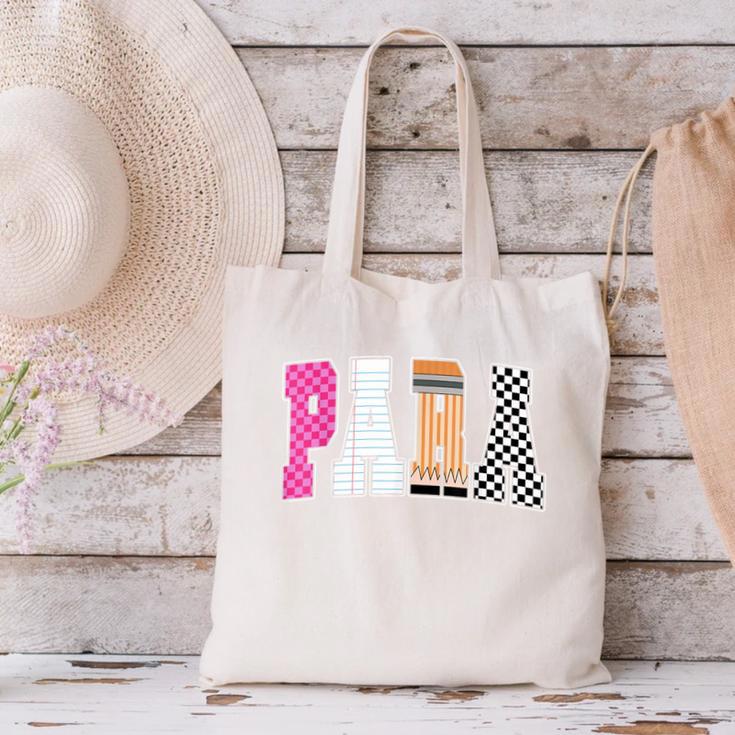 Back To School Teacher Para Preppy Checkered Para Life Canvas Tote Bag, gift for family, gift for coworker