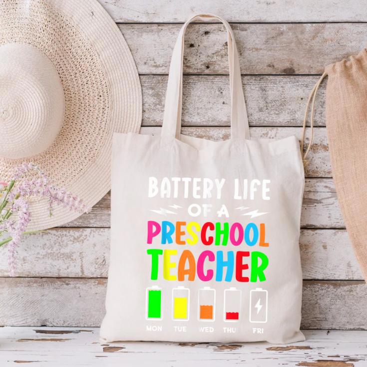 Battery Life Of a Preschool School Teacher School Week Canvas Tote Bag, gift for family, gift for coworker Battery Life Of a Preschool School Teacher School Week Canvas Tote Bag, gift for family, gift for coworker