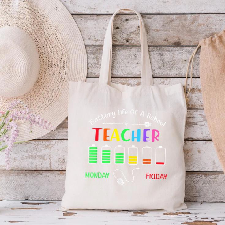 Battery Life Of A School Teacher Monday To Friday For Men Women Canvas Tote Bag, gift for family, gift for coworker Battery Life Of A School Teacher Monday To Friday For Men Women Canvas Tote Bag, gift for family, gift for coworker