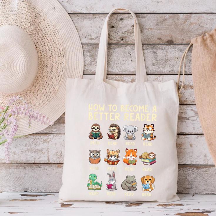 How To Become A Better Reader Animals Reading Teacher Canvas Tote Bag, gift for family, gift for coworker