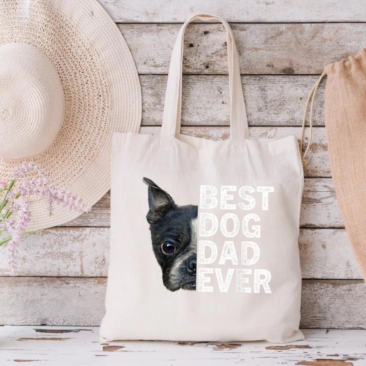Best Dog Dad Ever Boston Terrier Dog Lover For Dad Men Women Girls Kids Canvas Tote Bag, Boston Terrier Dad Tote Bags, gift for family, gift for coworker