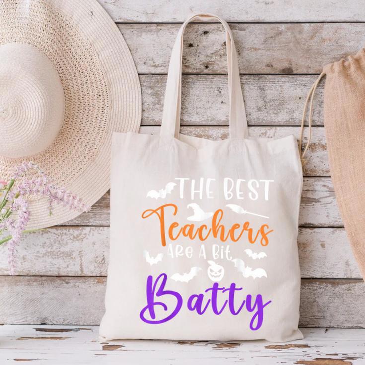 The Best Teachers Are A Bit Batty Teacher Bat Halloween Canvas Tote Bag, gift for family, gift for coworker