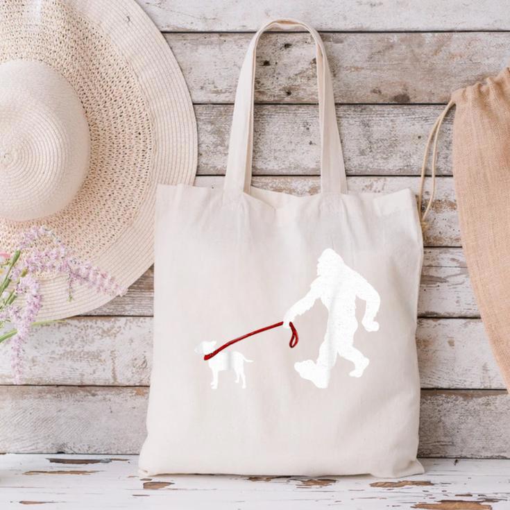 Bigfoot Walking With Bull Terrier Dog Canvas Tote Bag, gift for family, gift for coworker