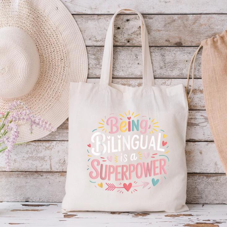 Being Bilingual Is A Superpower ESL Teacher School Canvas Tote Bag, Esl Teacher Tote Bags, gift for family, gift for coworker