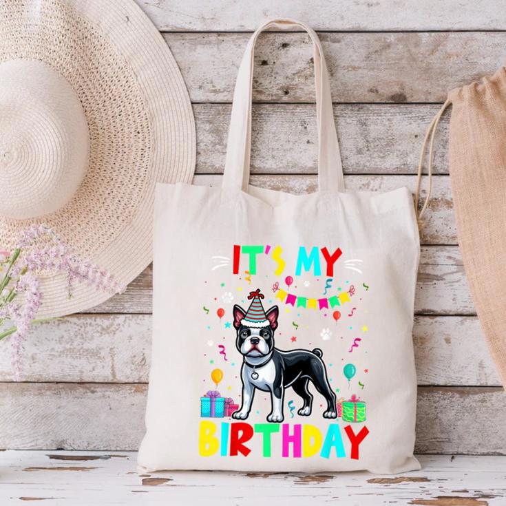 My Birthday Colorful Costume Boston Terrier Party Canvas Tote Bag, gift for family, gift for coworker