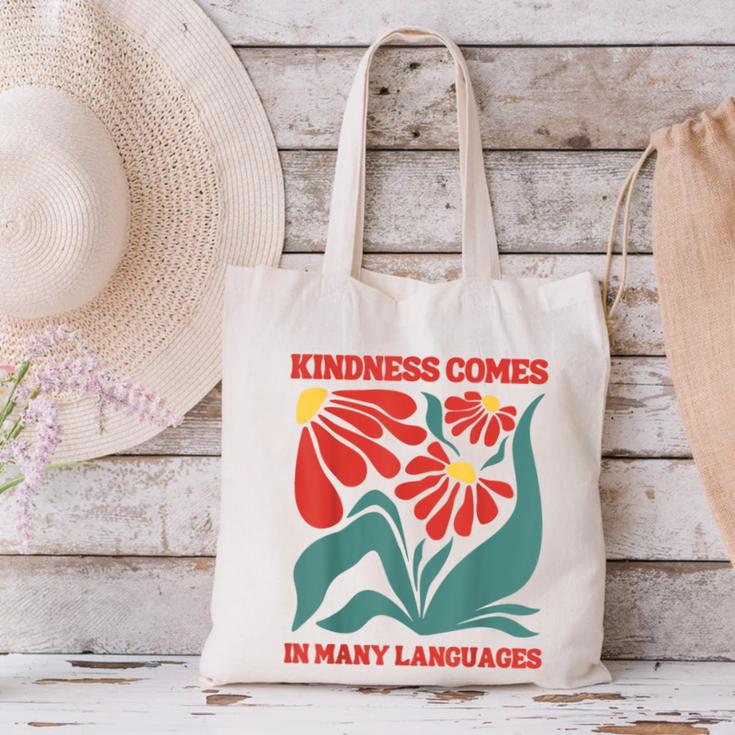 Boho Flower ESL Teacher Kindness Comes In Many Languages Canvas Tote Bag, Esl Teacher Tote Bags, gift for family, gift for coworker