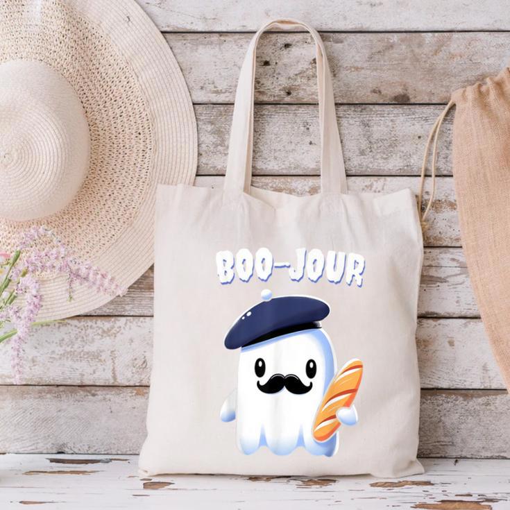 Boo Jour Ghost French Teacher Vintage Teacherlife Groovy Canvas Tote Bag, Groovy Teacher Tote Bags, gift for family, gift for coworker