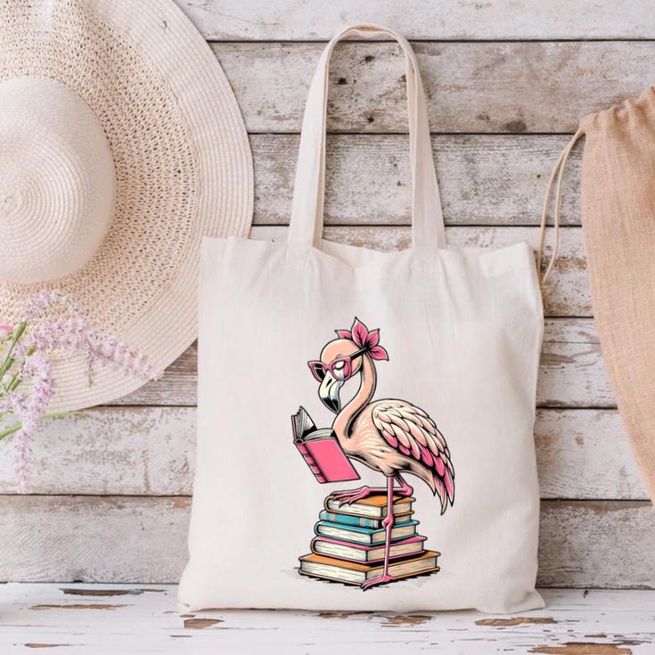 Book Lover Cute Flamingo Reading Teacher Librarian Women Canvas Tote Bag, gift for family, gift for coworker
