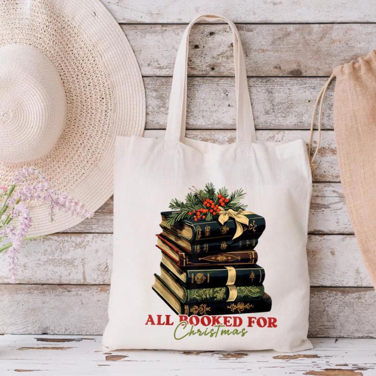 All Booked For Christmas Christmas Book Tree For Teacher For Men Women Kids Canvas Tote Bag, gift for family, gift for coworker