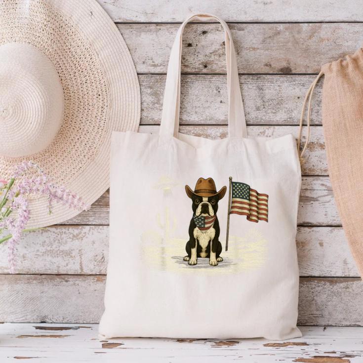 Boston Terrier 4th Of July US American Flag Dog Patriotic Canvas Tote Bag, Patriotic Boston Terrier Tote Bags, American Boston Terrier Tote Bags, Boston Terrier 4th Of July Tote Bags, gift for family, gift for coworker