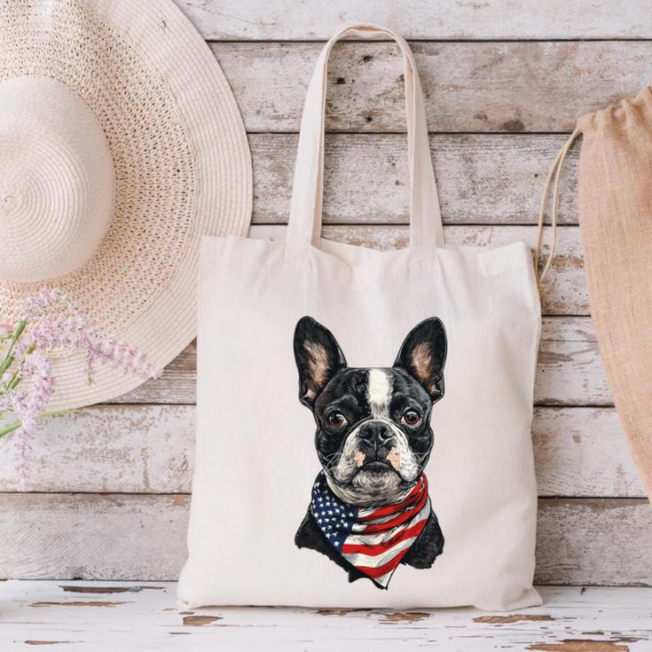 Boston Terrier American Flag Canvas Tote Bag, American Boston Terrier Tote Bags, gift for family, gift for coworker