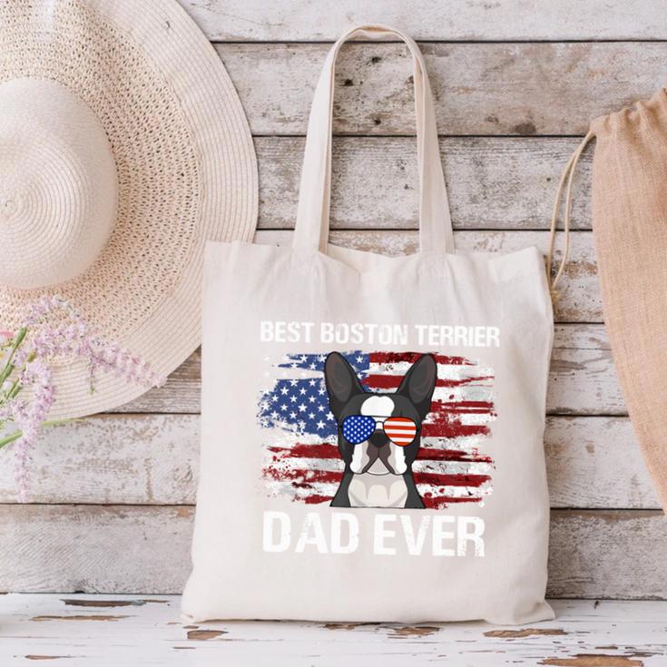 Boston Terrier Dad American Flag 4th Of July Dog Fathers Day Canvas Tote Bag, Boston Terrier Dad Tote Bags, American Boston Terrier Tote Bags, Boston Terrier 4th Of July Tote Bags, gift for family, gift for coworker