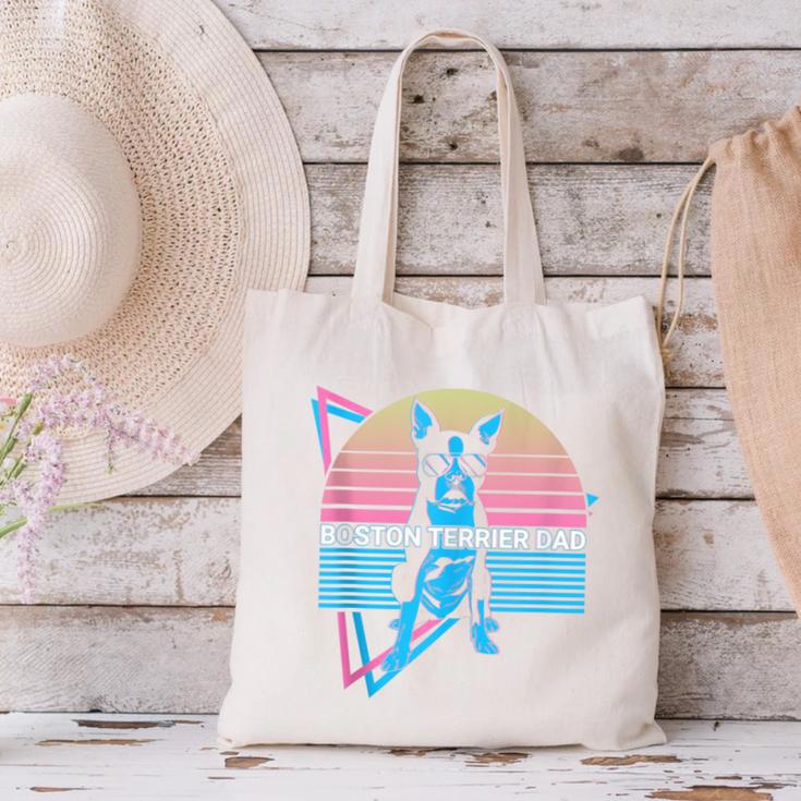 Boston Terrier Dad Retro Canvas Tote Bag, Boston Terrier Dad Tote Bags, gift for family, gift for coworker