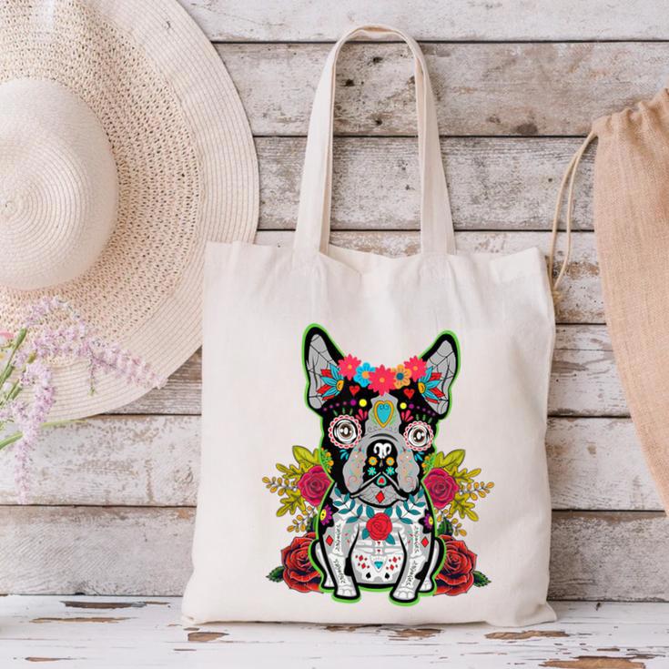 Boston Terrier Dia De Los Muertos Day Of The Dead Dog Skull For Men Women Kids Canvas Tote Bag, gift for family, gift for coworker