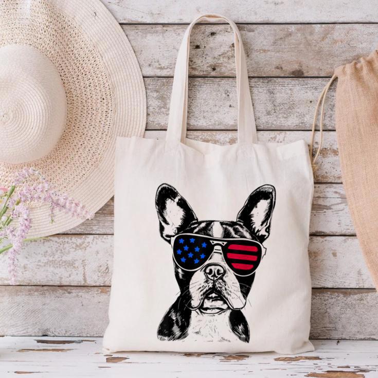 Boston Terrier Dog 4th July America USA Flag Men Women Kids Canvas Tote Bag, Boston Terrier 4th Of July Tote Bags, gift for family, gift for coworker