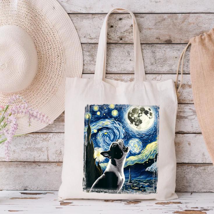 Boston Terrier Dog Art Van Gogh Starry Night Boston Terrier Canvas Tote Bag, gift for family, gift for coworker