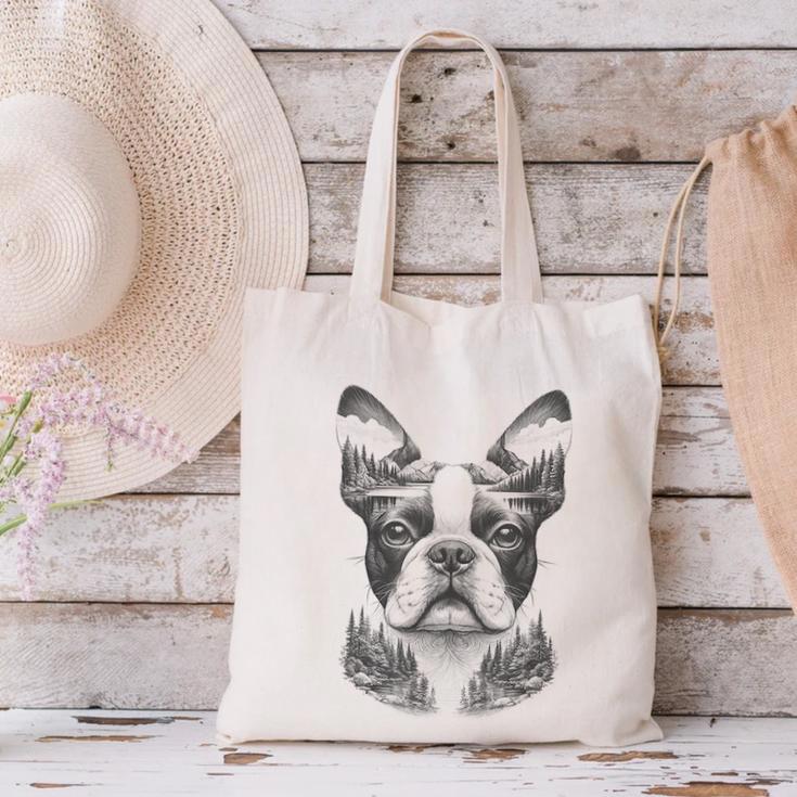 Boston Terrier Dog Bostie Nature Memorial Idea Men Women Canvas Tote Bag, gift for family, gift for coworker