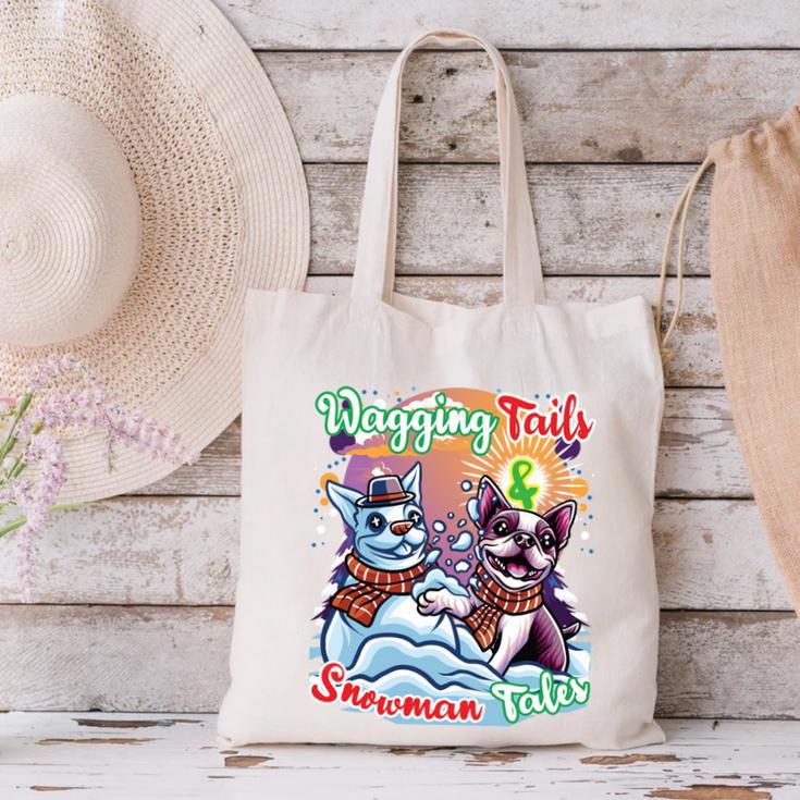 Boston Terrier Dog Christmas Snowman Winter Snow Canvas Tote Bag, Boston Terrier Christmas Tote Bags, gift for family, gift for coworker