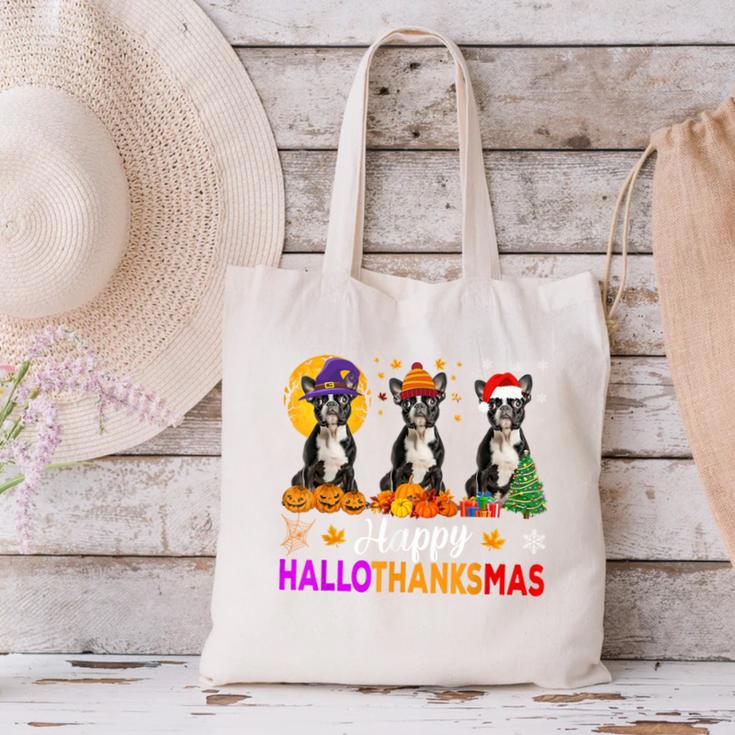 Boston Terrier Dog Halloween Christmas Hallothanksmas Men Women Kids Canvas Tote Bag, Boston Terrier Halloween Tote Bags, Boston Terrier Christmas Tote Bags, gift for family, gift for coworker