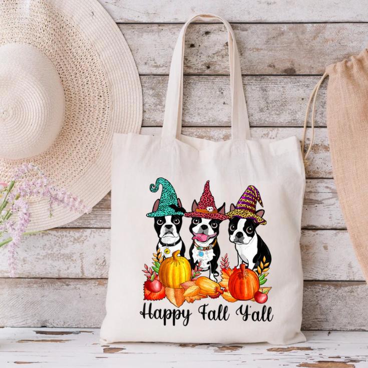 Boston Terrier Dog Lover Fall Ya'Ll Halloween Costume Men Women Canvas Tote Bag, Boston Terrier Halloween Tote Bags, gift for family, gift for coworker