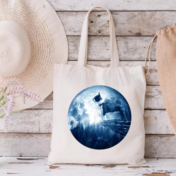 Boston Terrier Dog Moon Dog Mom Dad Women Men Dog Lovers Canvas Tote Bag, Boston Terrier Mom Tote Bags, Boston Terrier Dad Tote Bags, gift for family, gift for coworker
