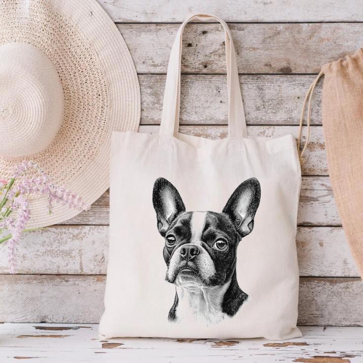 Boston Terrier Dog Motif Pet Illustration Boston Terrier For Men Women Kids Canvas Tote Bag, gift for family, gift for coworker