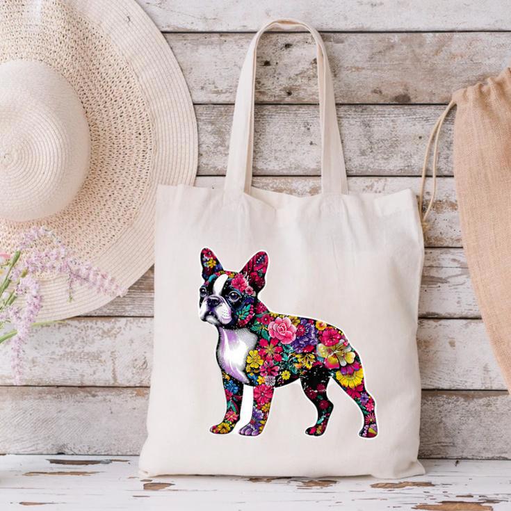 Boston Terrier Floral Dog Lover Vintage Distressed For Men Women Kids Canvas Tote Bag, gift for family, gift for coworker