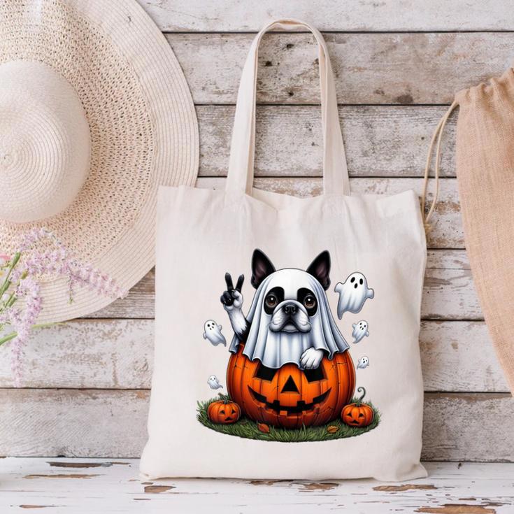 Boston Terrier Ghost Boo Halloween Kids Canvas Tote Bag, Boston Terrier Halloween Tote Bags, Boston Terrier Ghost Tote Bags, gift for family, gift for coworker