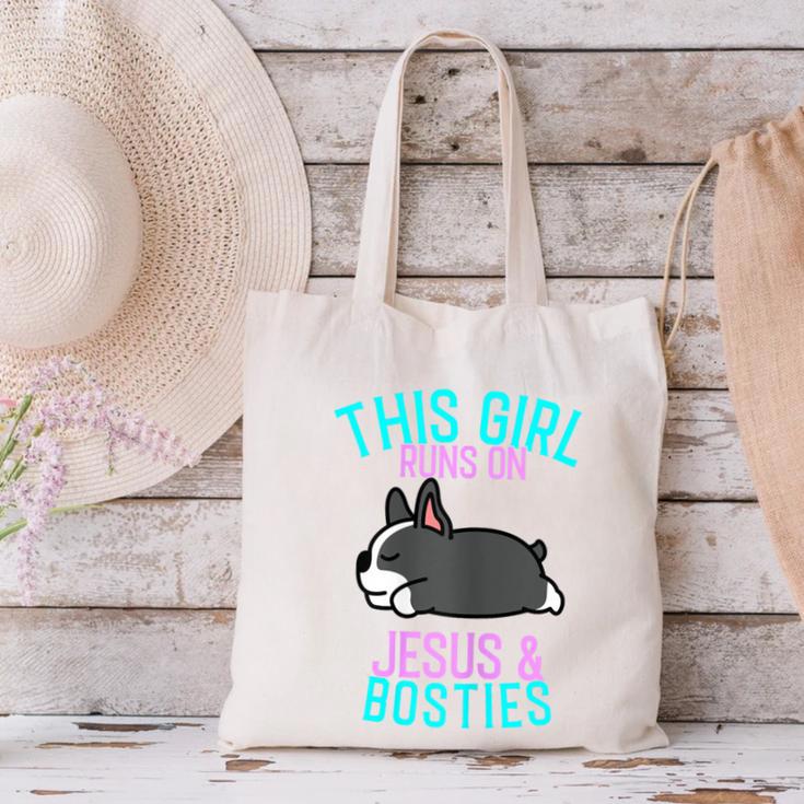 Boston Terrier This Girl Runs On Jesus And Boston Terriers Canvas Tote Bag, gift for family, gift for coworker