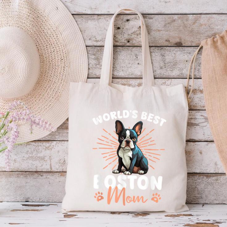 Boston Terrier Groovy World's Best Boston Mom Canvas Tote Bag, Boston Terrier Mom Tote Bags, gift for family, gift for coworker