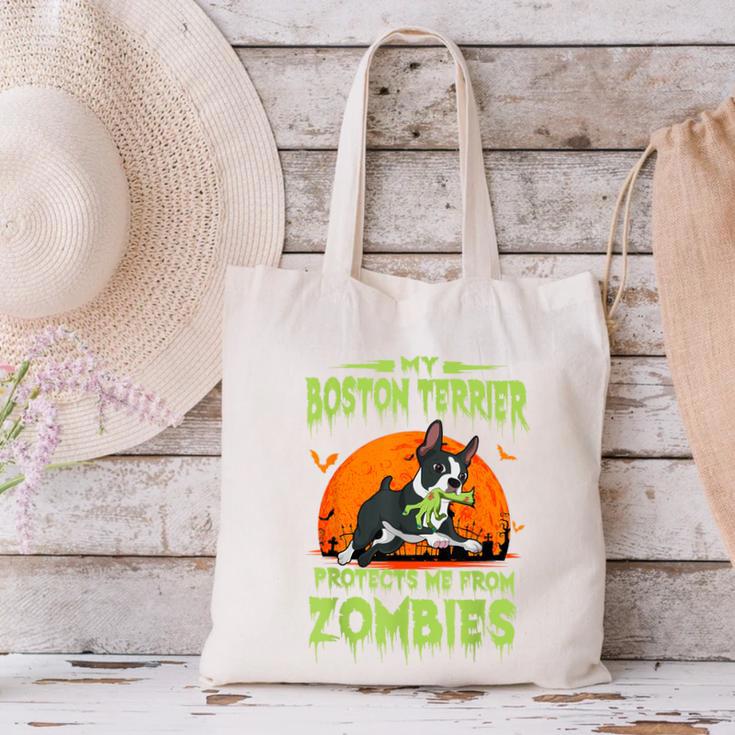 Boston Terrier Halloween Zombie American Gentleman Dog Lover Canvas Tote Bag, Boston Terrier Halloween Tote Bags, American Boston Terrier Tote Bags, gift for family, gift for coworker