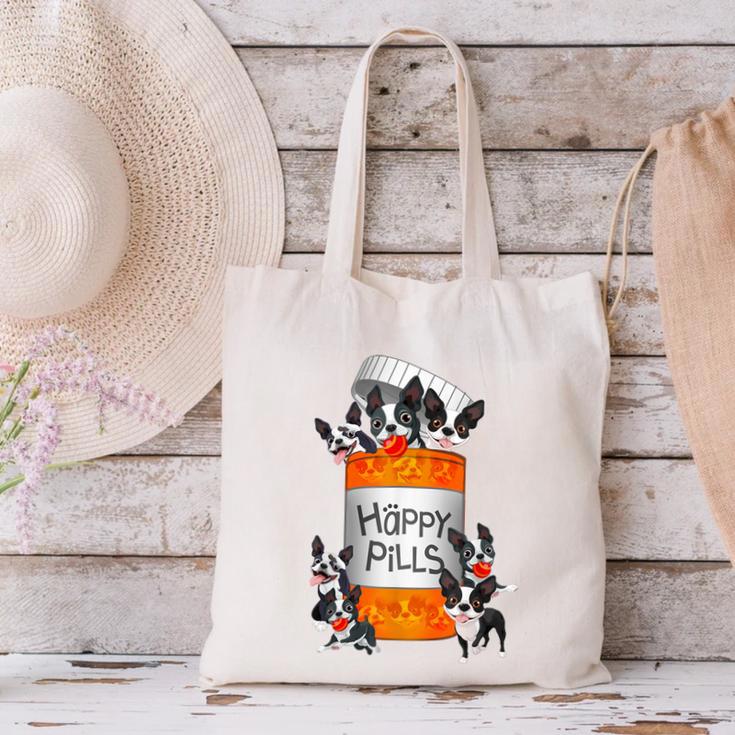 Boston Terrier Happy Pills T-Shirt Canvas Tote Bag, gift for family, gift for coworker