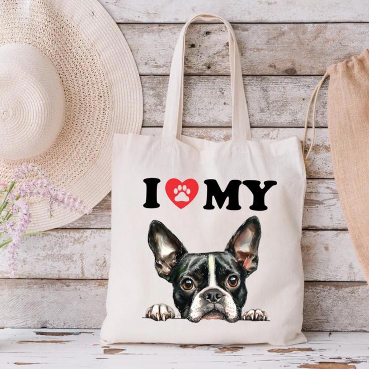 Boston Terrier I Heart My Dog Dog Lover Canvas Tote Bag, gift for family, gift for coworker
