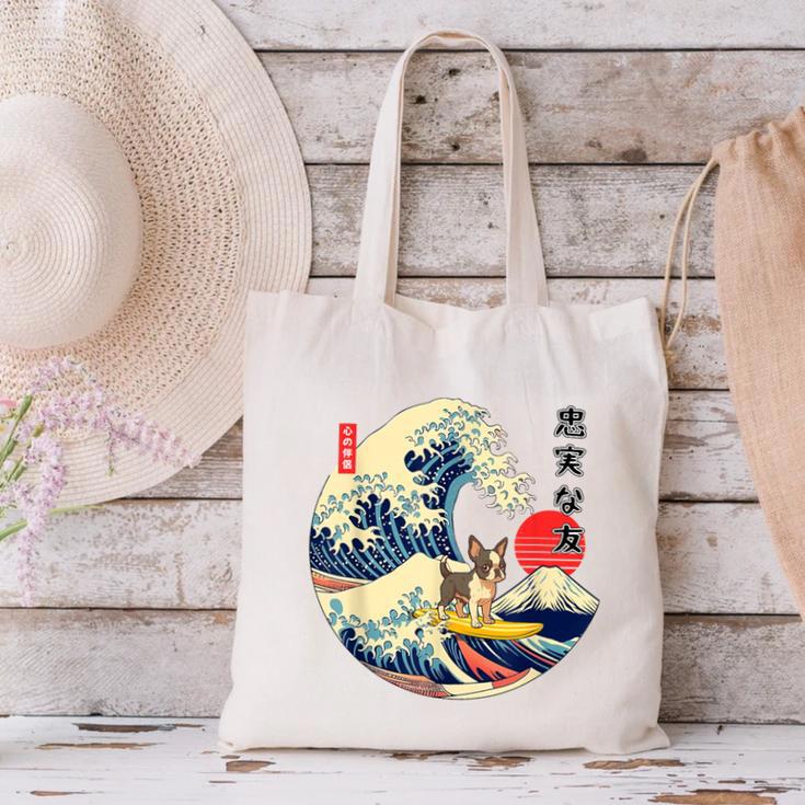 Boston Terrier Japanese Kanagawa Wave Surf Loyal Dog Men Women Kids Canvas Tote Bag, gift for family, gift for coworker