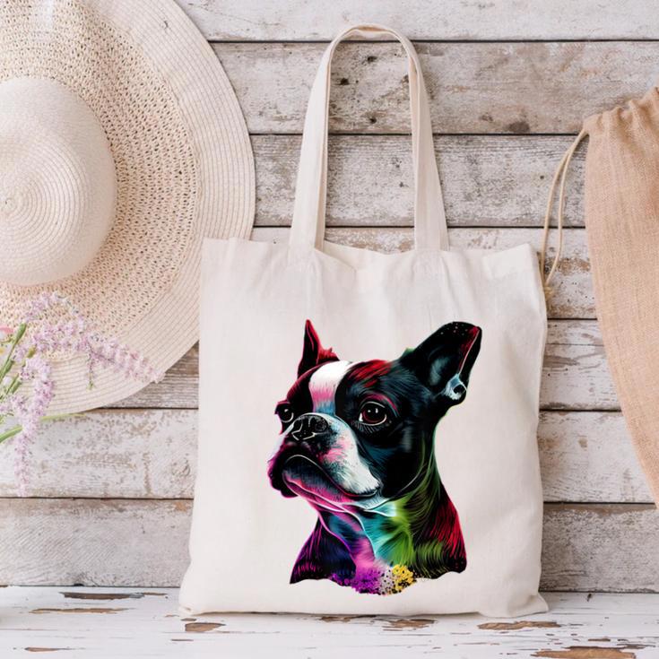 Boston Terrier Lovers Colorful Pop Art Boston Terrier Canvas Tote Bag, gift for family, gift for coworker
