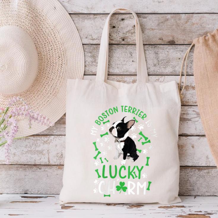 My Boston Terrier Is My Lucky Charm Paw Dog St Patrick's Day Canvas Tote Bag, gift for family, gift for coworker