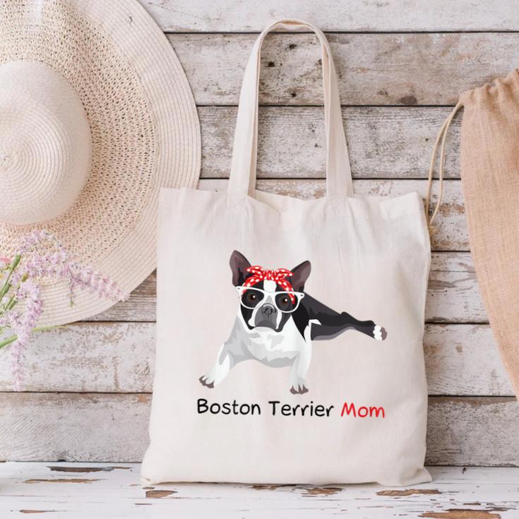 Boston Terrier Mom Bandana Boston Terrier Dog Canvas Tote Bag, Boston Terrier Mom Tote Bags, gift for family, gift for coworker