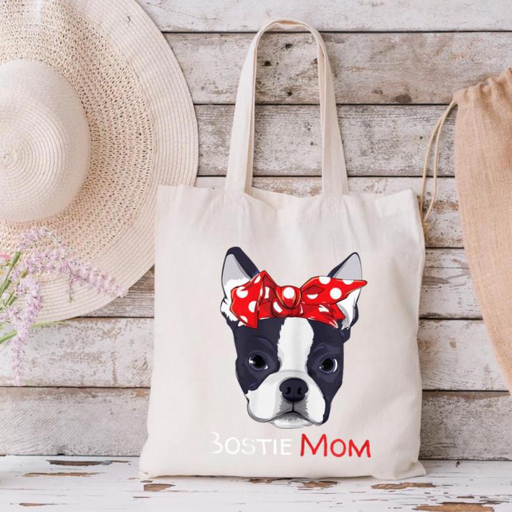 Boston Terrier Mom Bostie Women Girls Canvas Tote Bag, Boston Terrier Mom Tote Bags, gift for family, gift for coworker