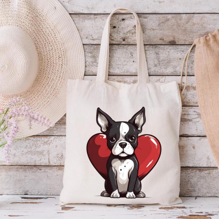 Boston Terrier Mom Dad Bostie Dog Lover Valentines Day Canvas Tote Bag, Boston Terrier Mom Tote Bags, Boston Terrier Dad Tote Bags, gift for family, gift for coworker