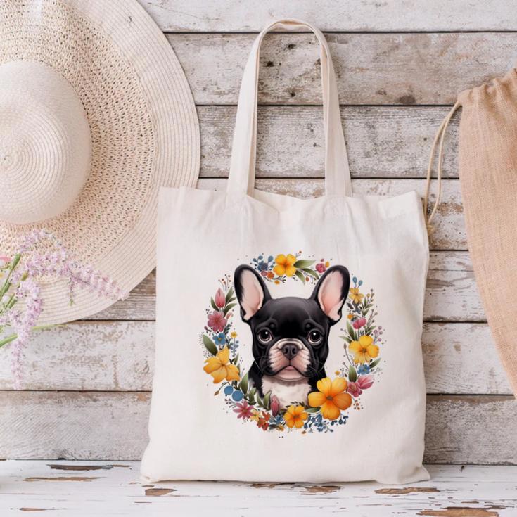 Boston Terrier Mom Floral Bostie Dog Lover Flowers Cute Canvas Tote Bag, Boston Terrier Mom Tote Bags, gift for family, gift for coworker