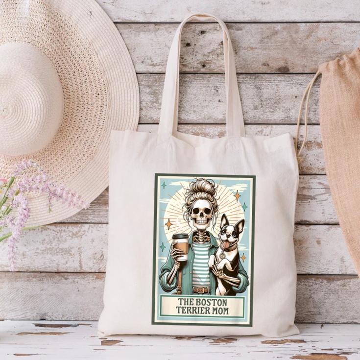 The Boston Terrier Mom Skeleton Spooky Season Halloween Canvas Tote Bag, Boston Terrier Halloween Tote Bags, Boston Terrier Mom Tote Bags, gift for family, gift for coworker