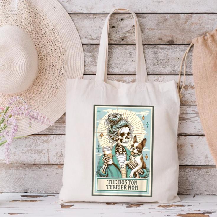 Boston Terrier Mom Skeleton Tarot Card Witch Vibes Dog Mom Canvas Tote Bag, Boston Terrier Mom Tote Bags, Boston Terrier Tarot Tote Bags, gift for family, gift for coworker