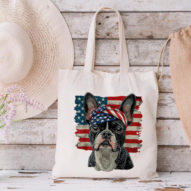 Boston Terrier Patriotic 4th Of July USA American Flag Canvas Tote Bag, Patriotic Boston Terrier Tote Bags, American Boston Terrier Tote Bags, Boston Terrier 4th Of July Tote Bags, gift for family, gift for coworker