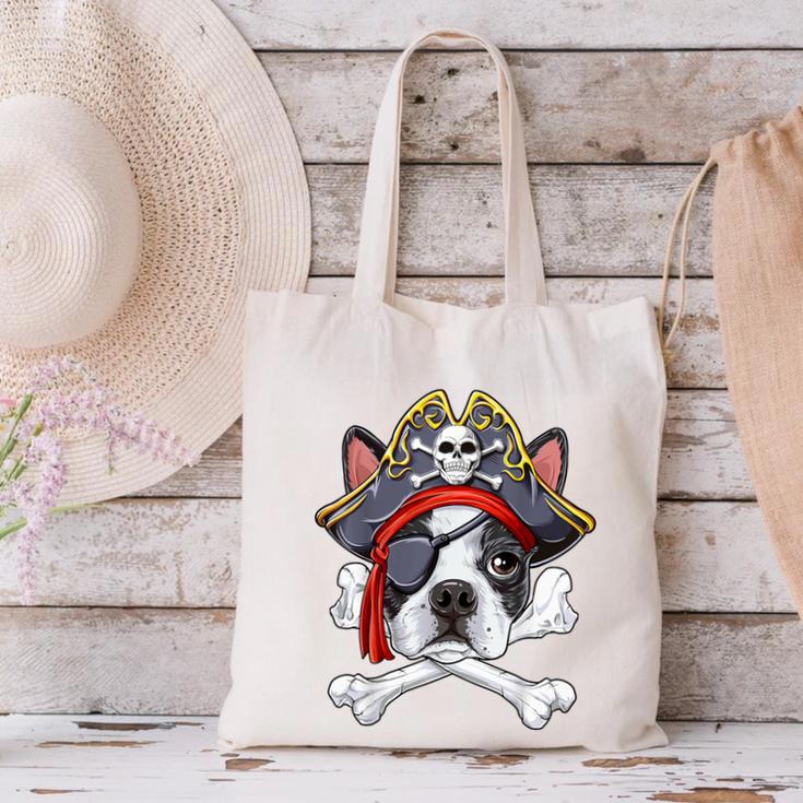 Boston Terrier Pirate T Shirt Jolly Roger Crossbones Skull Canvas Tote Bag, gift for family, gift for coworker