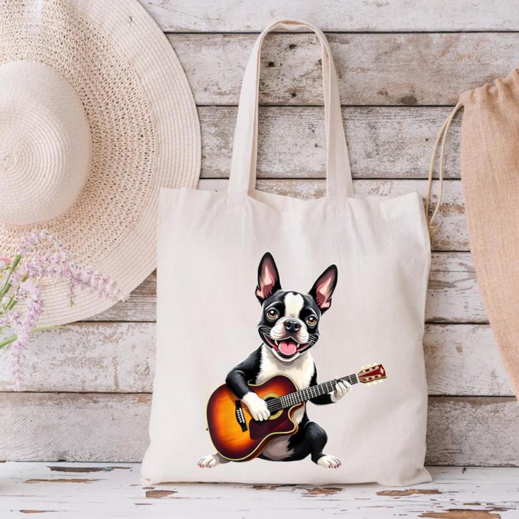 Boston Terrier Playing Guitar Boston Terrier Canvas Tote Bag, gift for family, gift for coworker
