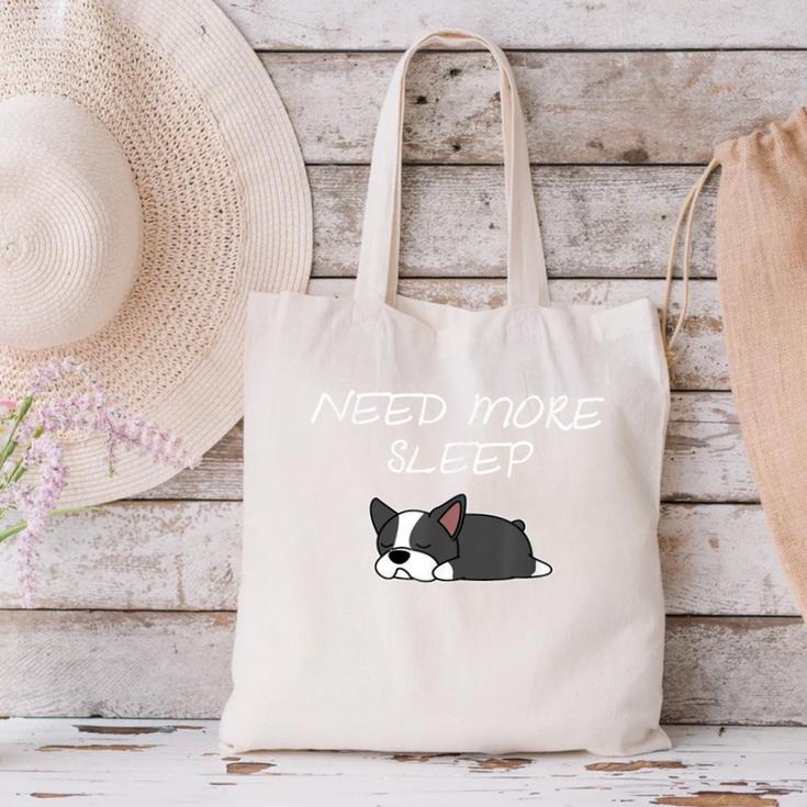 Boston Terrier Puppy Need More Sleep Pajama For Bedtime Canvas Tote Bag, gift for family, gift for coworker