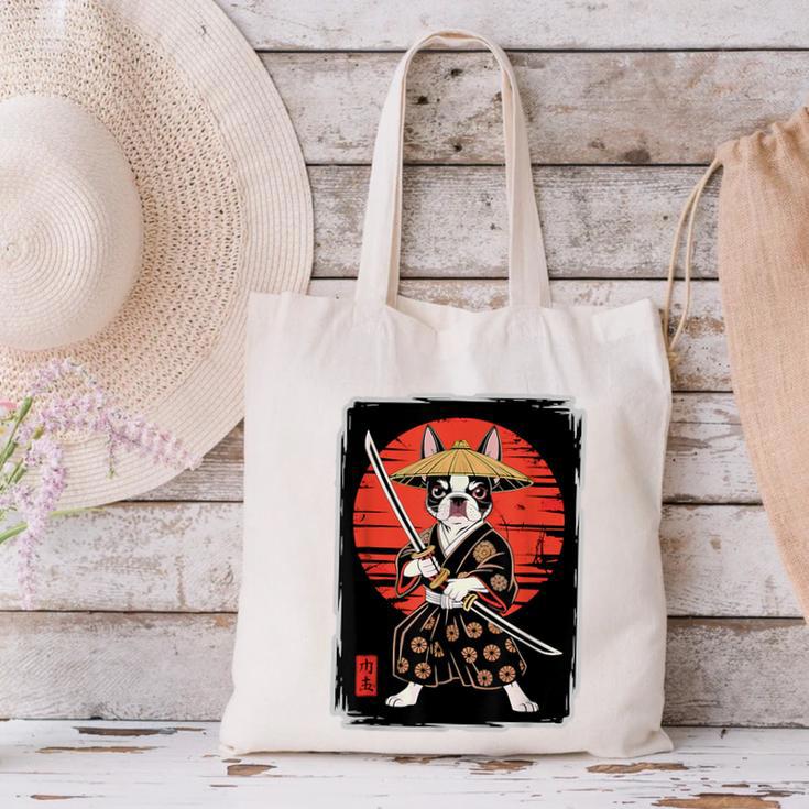 Boston Terrier Samurai Ninja Vintage Anime Japanese Ukiyo-e Canvas Tote Bag, gift for family, gift for coworker