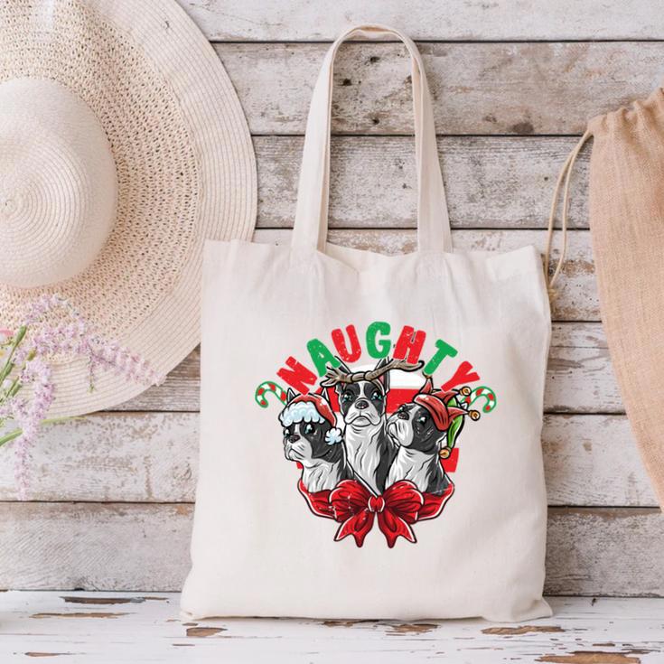 Boston Terrier Santa Claus Elf Reindeer Christmas Dog X-Mas Canvas Tote Bag, Boston Terrier Christmas Tote Bags, gift for family, gift for coworker