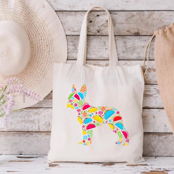 Boston Terrier Tacos Mexican Cinco De Mayo Taco Canvas Tote Bag, gift for family, gift for coworker
