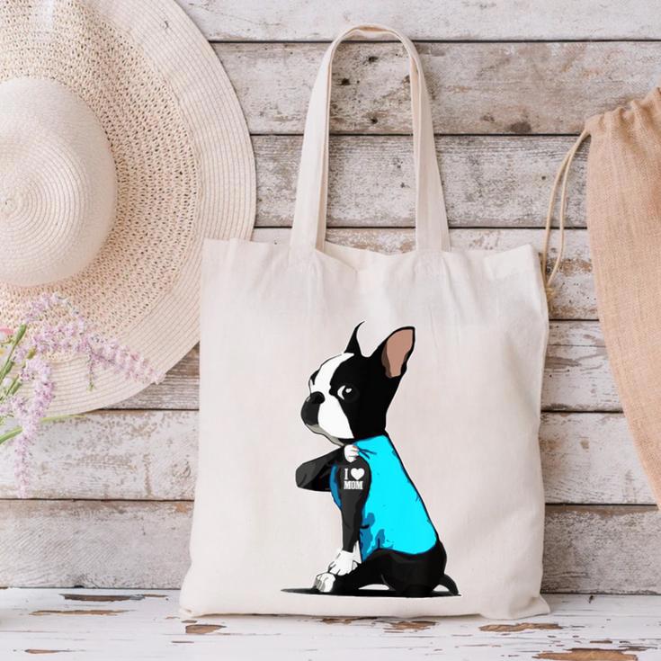 Boston Terrier Tattoos I Love Mom Canvas Tote Bag, Boston Terrier Mom Tote Bags, gift for family, gift for coworker